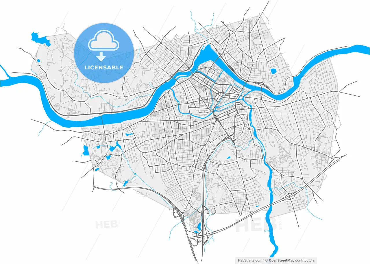 Lowell, Massachusetts, United States, high resolution vector map - Instant download PDF and JPG
