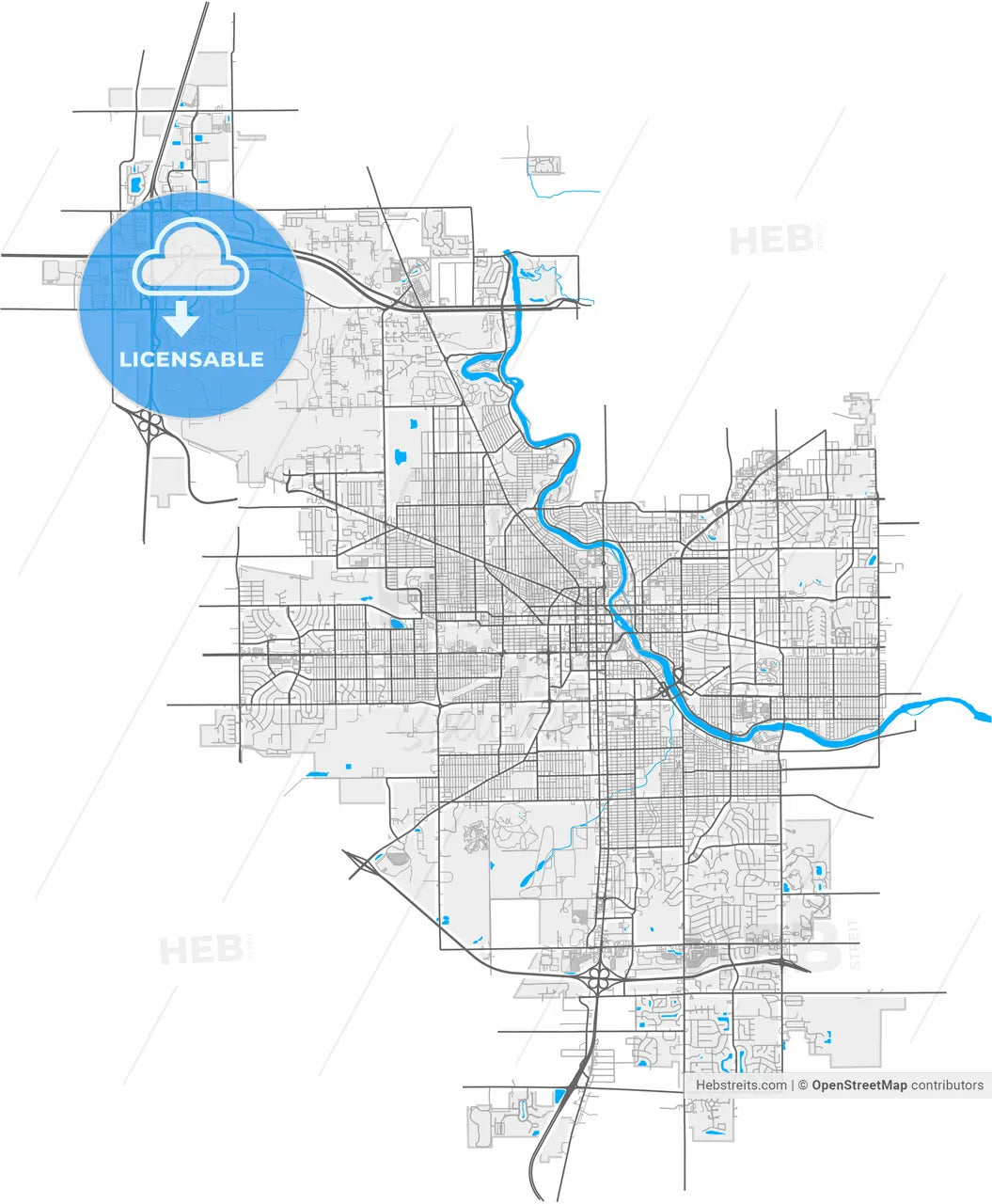 South Bend, Indiana, United States, high resolution vector map - Instant download PDF and JPG