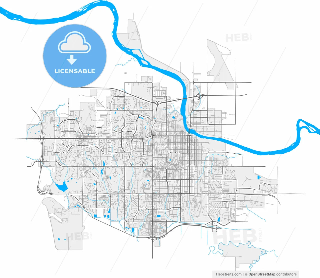 Lawrence, Kansas, United States, high resolution vector map - Instant download PDF and JPG