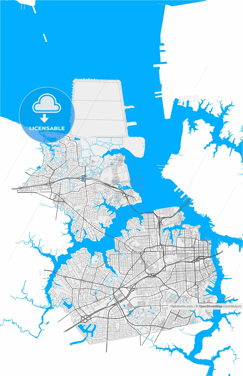 Portsmouth, Virginia, United States, high resolution vector map - Instant download PDF and JPG