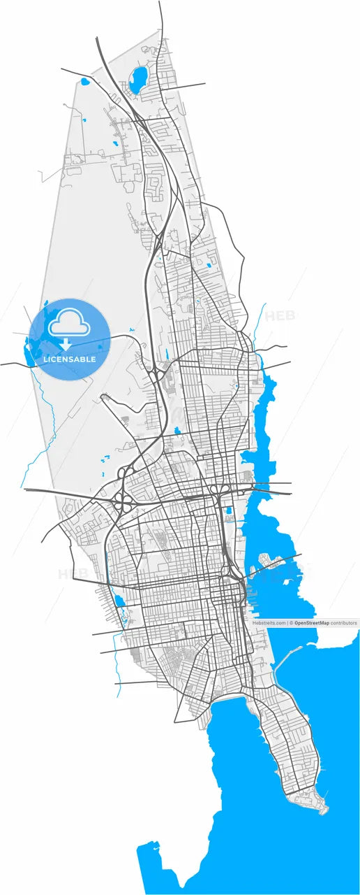 New Bedford, Massachusetts, United States, high resolution vector map - Instant download PDF and JPG