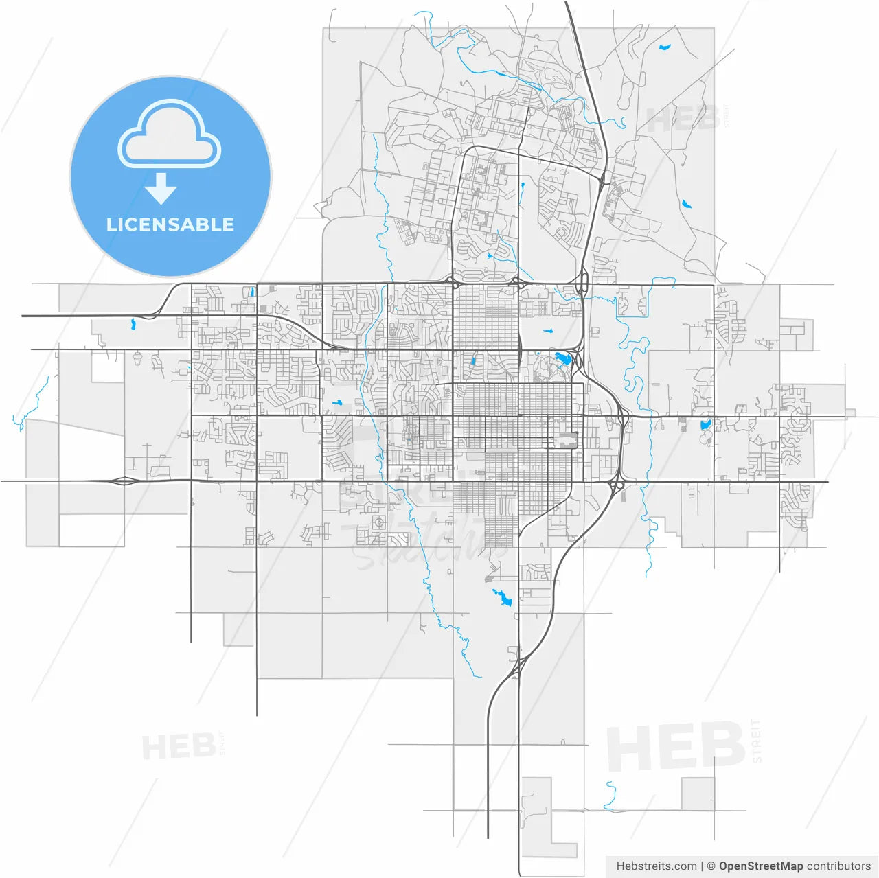 Lawton, Oklahoma, United States, high resolution vector map - Instant download PDF and JPG