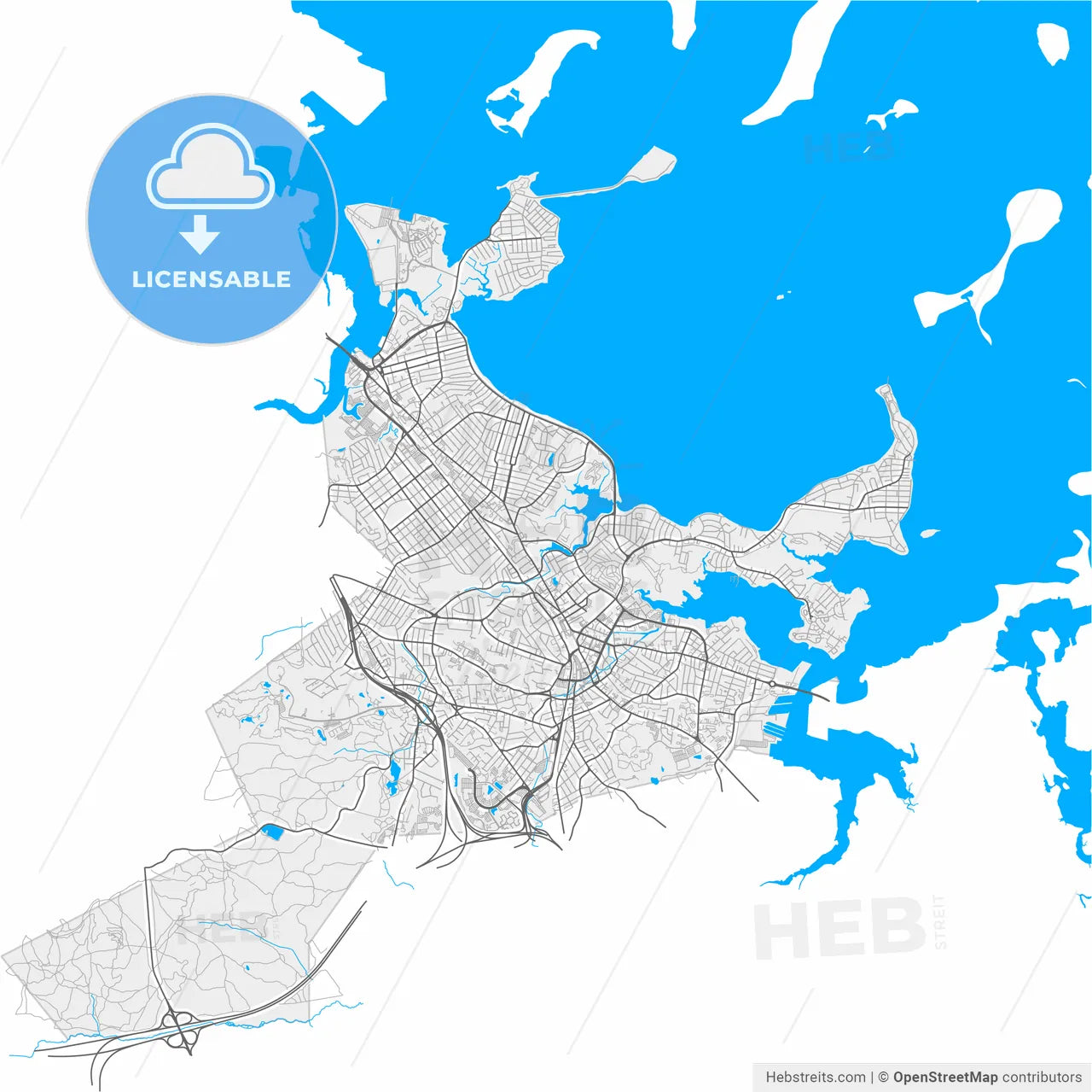 Quincy, Massachusetts, United States, high resolution vector map - Instant download PDF and JPG