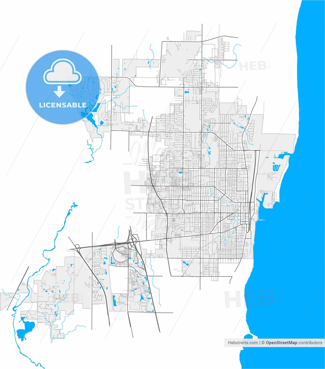 Waukegan, Illinois, United States, high resolution vector map - Instant download PDF and JPG