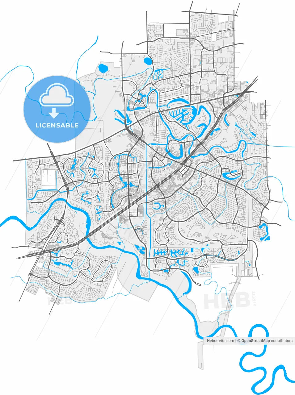 Sugar Land, Texas, United States, high resolution vector map - Instant download PDF and JPG