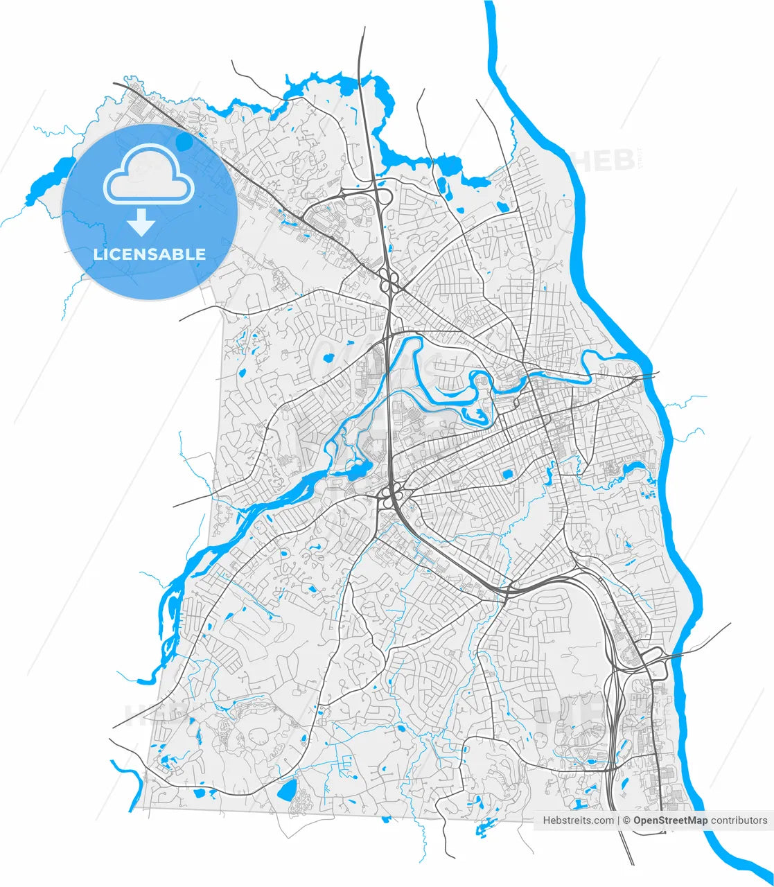 Nashua, New Hampshire, United States, high resolution vector map - Instant download PDF and JPG