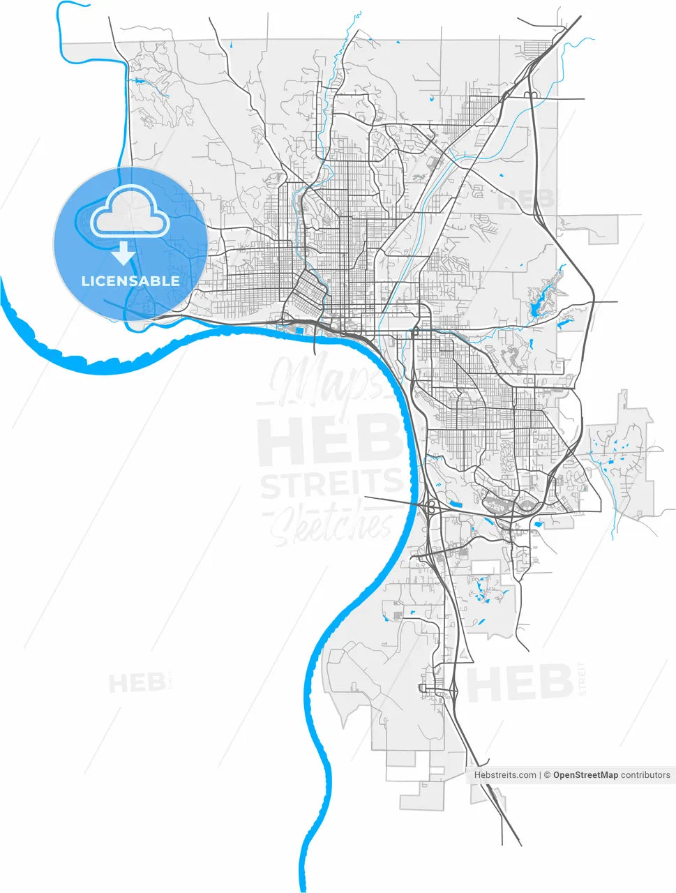 Sioux City, Iowa, United States, high resolution vector map - Instant download PDF and JPG