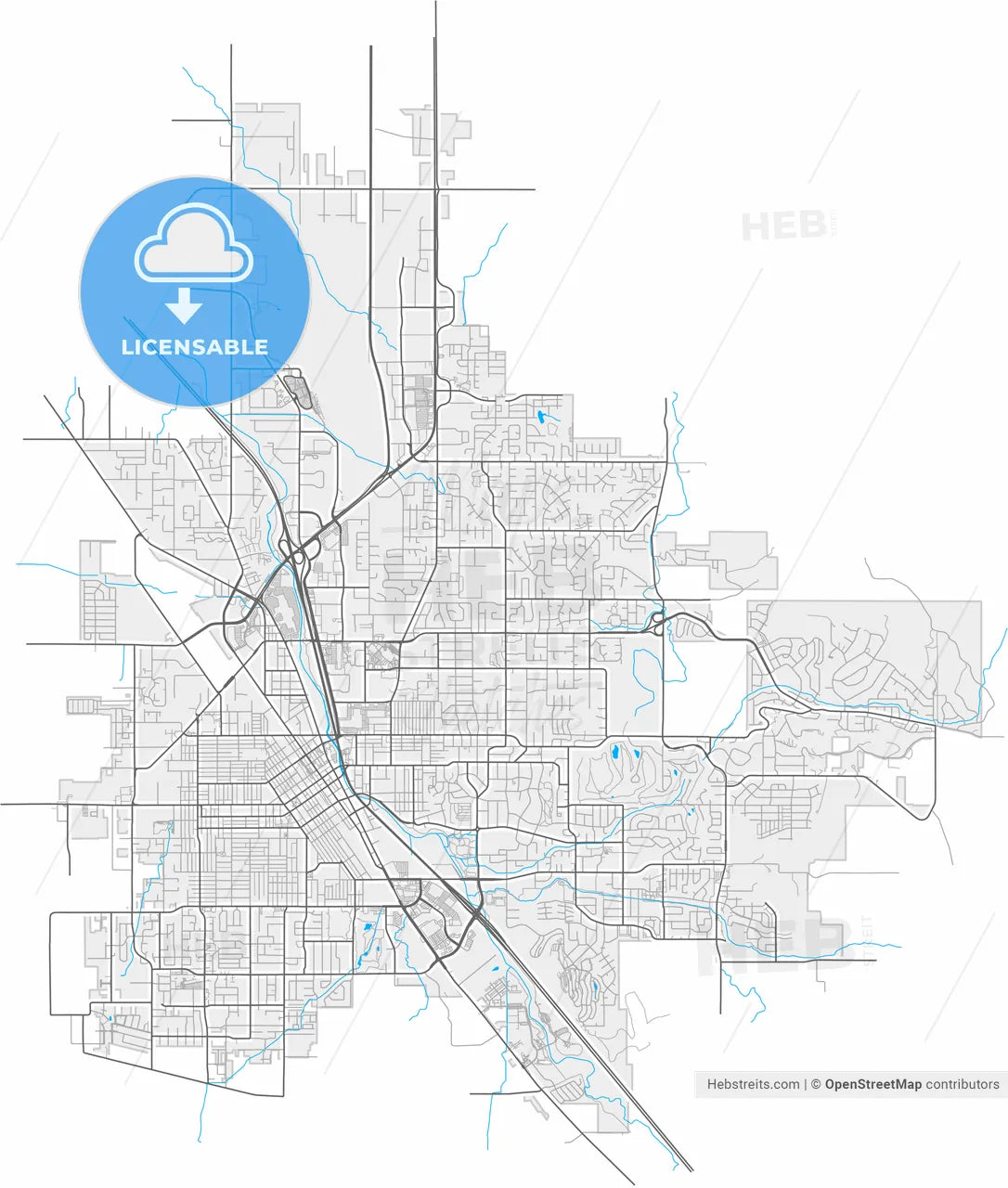 Medford, Oregon, United States, high resolution vector map - Instant download PDF and JPG