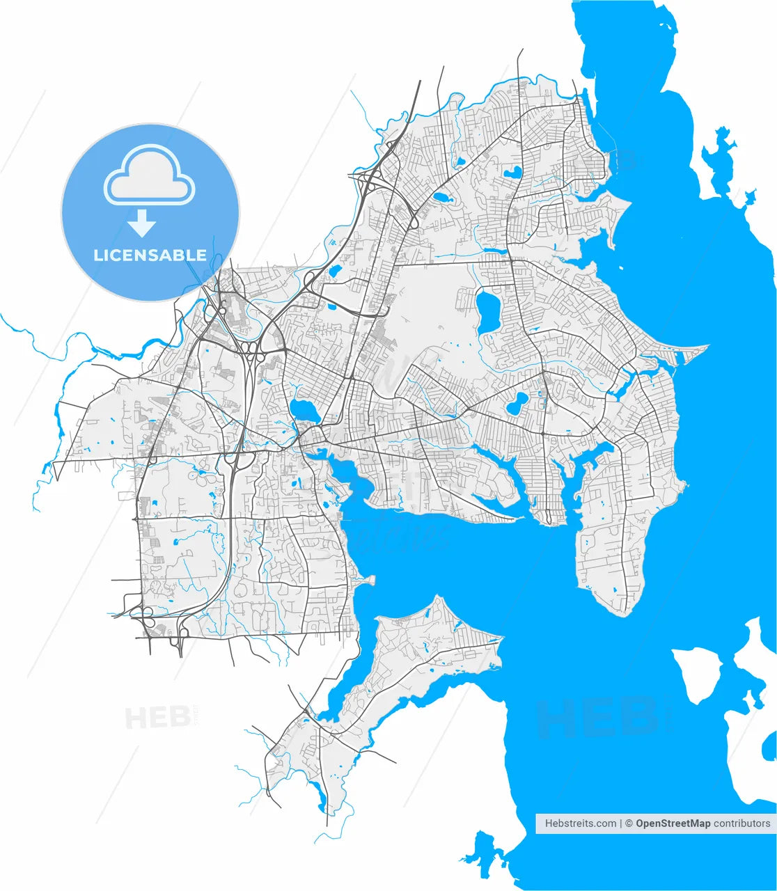 Warwick, Rhode Island, United States, high resolution vector map - Instant download PDF and JPG