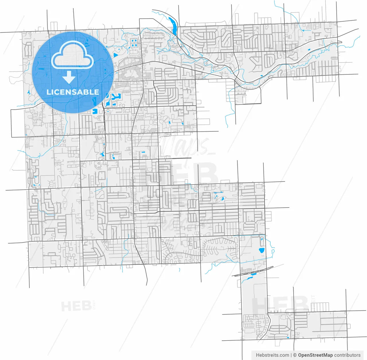 Westland, Michigan, United States, high resolution vector map - Instant download PDF and JPG