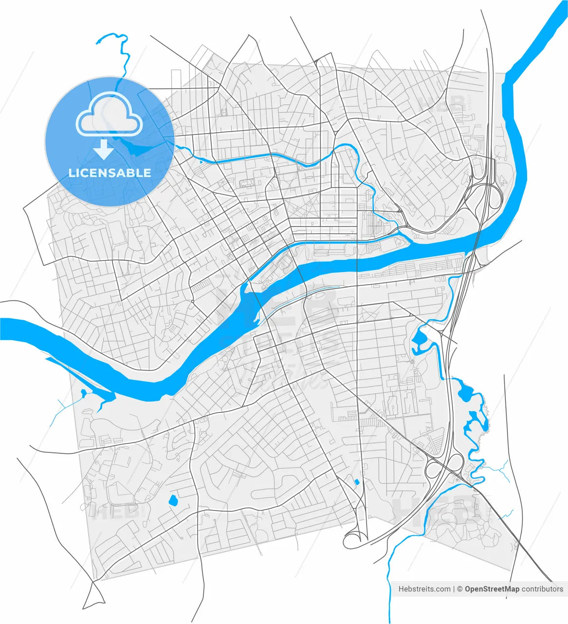 Lawrence, Massachusetts, United States, high resolution vector map - Instant download PDF and JPG