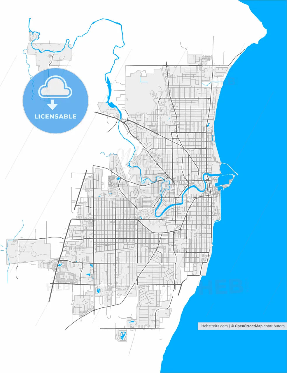 Racine, Wisconsin, United States, high resolution vector map - Instant download PDF and JPG