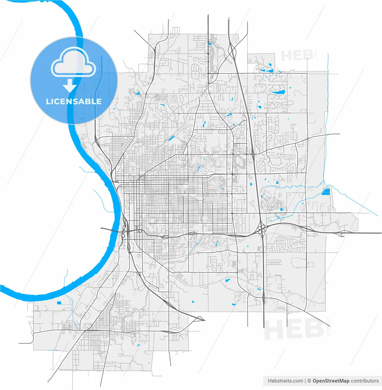 St. Joseph, Missouri, United States, high resolution vector map - Instant download PDF and JPG