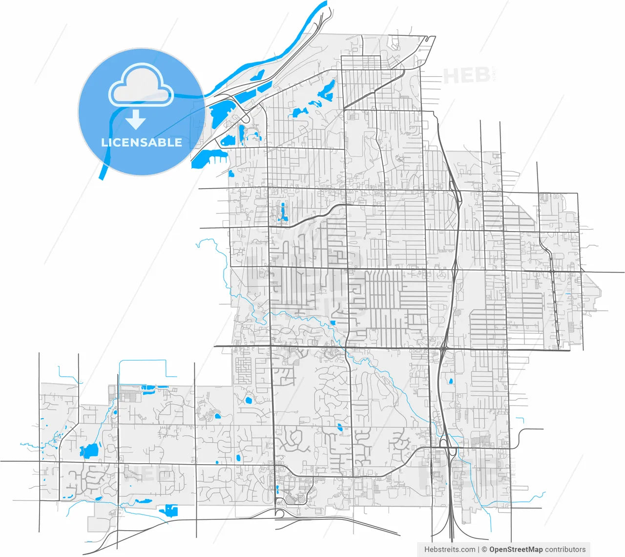 Wyoming, Michigan, United States, high resolution vector map - Instant download PDF and JPG