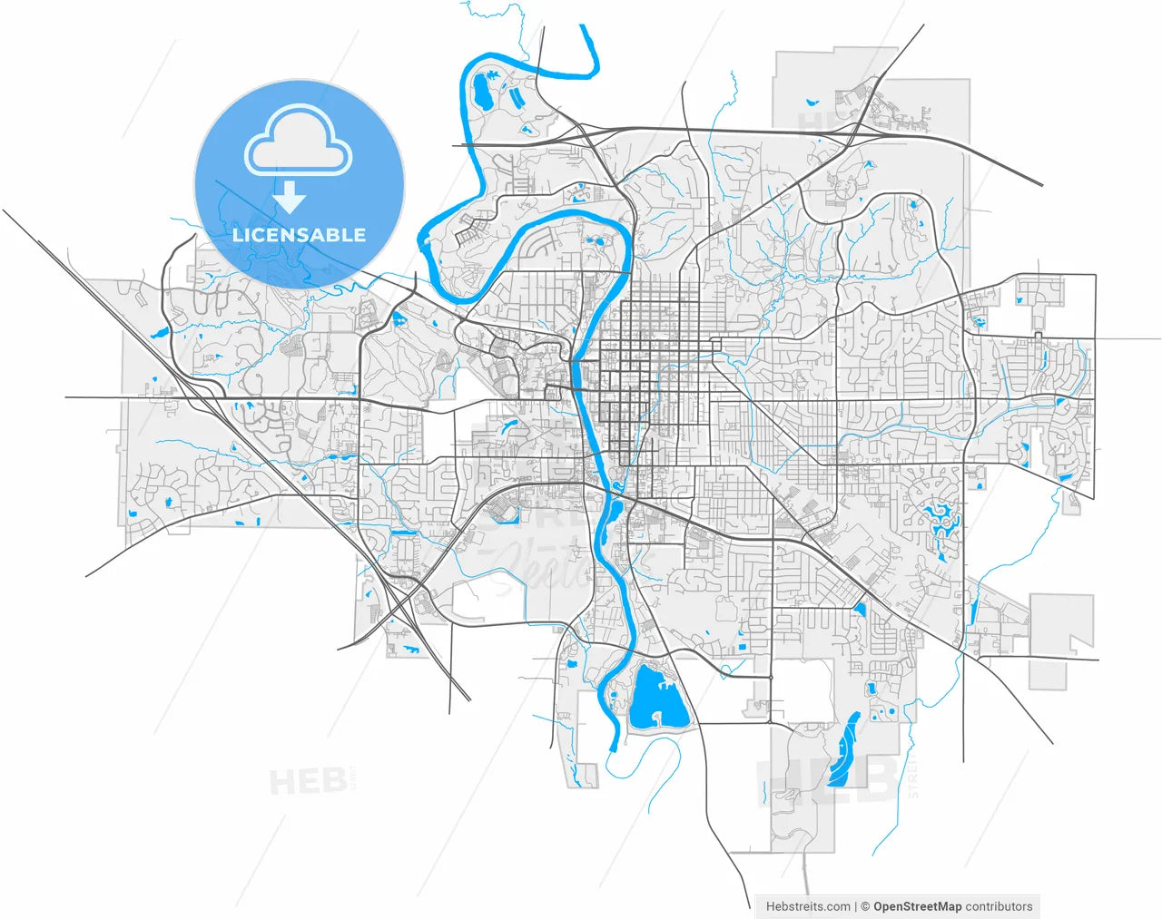 Iowa City, Iowa, United States, high resolution vector map - Instant download PDF and JPG