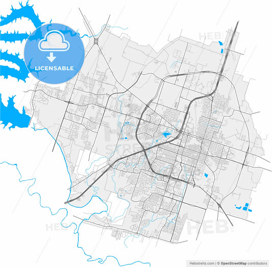 Temple, Texas, United States, high resolution vector map - Instant download PDF and JPG