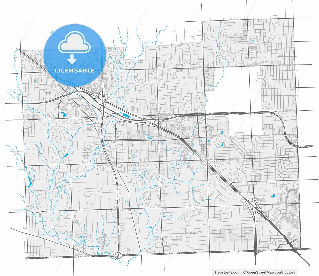 Southfield, Michigan, United States, high resolution vector map - Instant download PDF and JPG