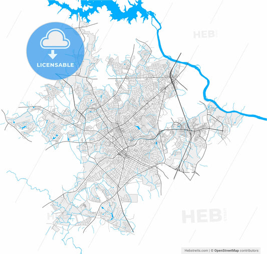 Rock Hill, South Carolina, United States, high resolution vector map - Instant download PDF and JPG