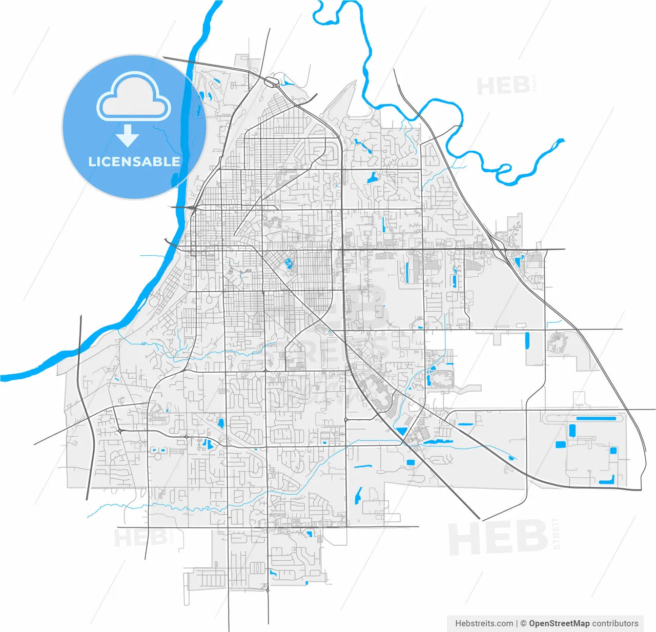 Lafayette, Indiana, United States, high resolution vector map - Instant download PDF and JPG