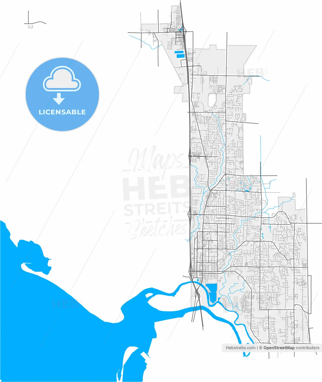 Marysville, Washington, United States, high resolution vector map - Instant download PDF and JPG