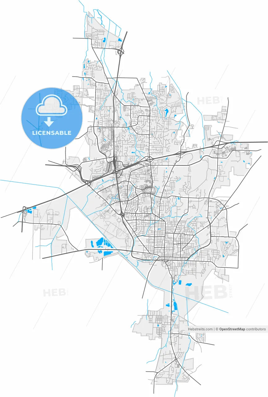 Jackson, Tennessee, United States, high resolution vector map - Instant download PDF and JPG