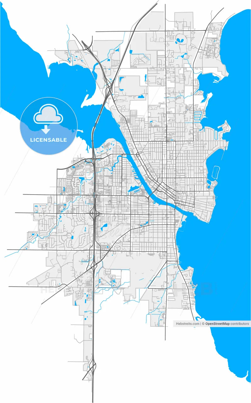Oshkosh, Wisconsin, United States, high resolution vector map - Instant download PDF and JPG