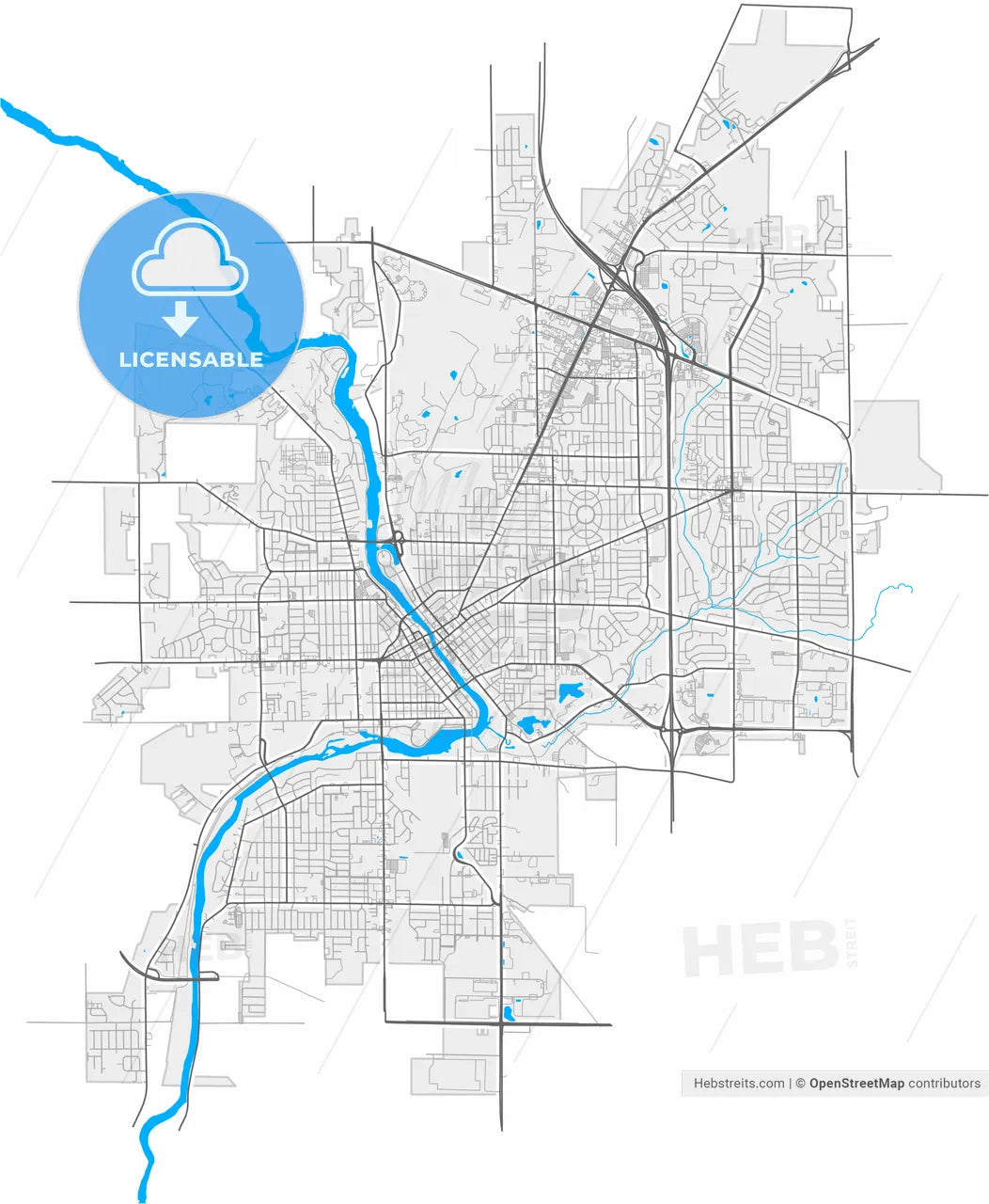 Janesville, Wisconsin, United States, high resolution vector map - Instant download PDF and JPG