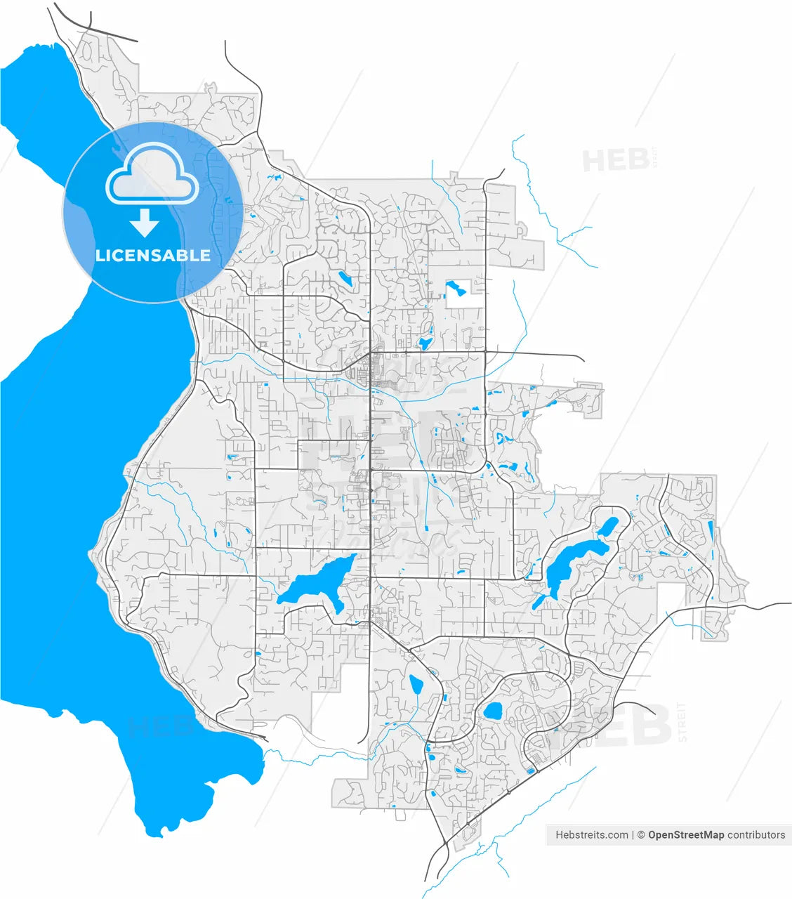 Sammamish, Washington, United States, high resolution vector map - Instant download PDF and JPG