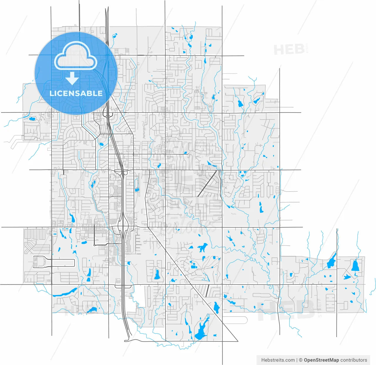 Moore, Oklahoma, United States, high resolution vector map - Instant download PDF and JPG