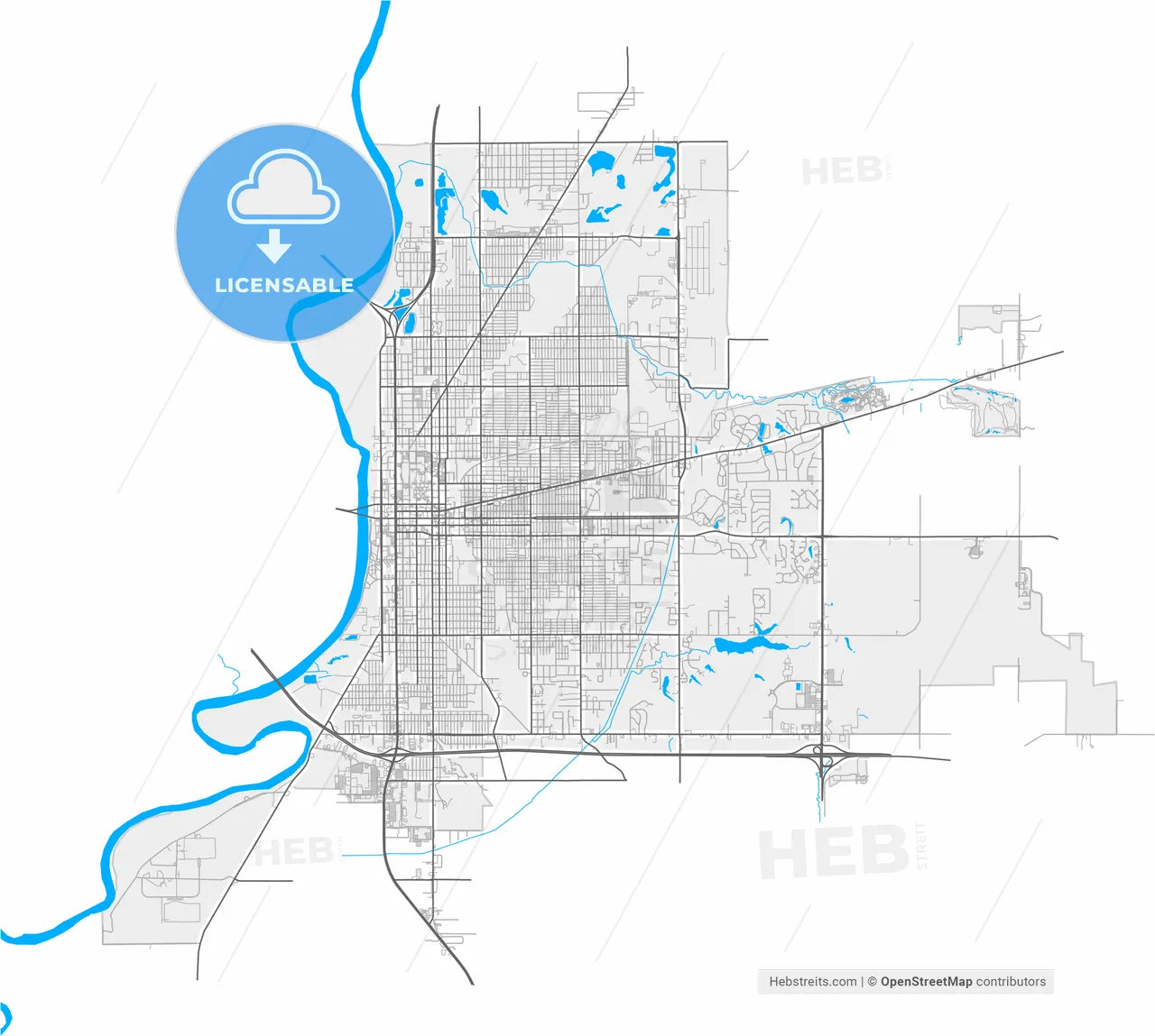 Terre Haute, Indiana, United States, high resolution vector map - Instant download PDF and JPG