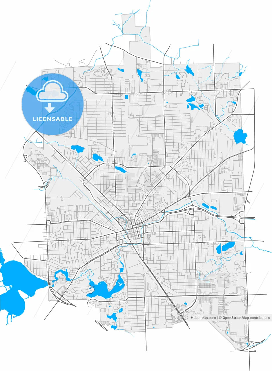 Pontiac, Michigan, United States, high resolution vector map - Instant download PDF and JPG