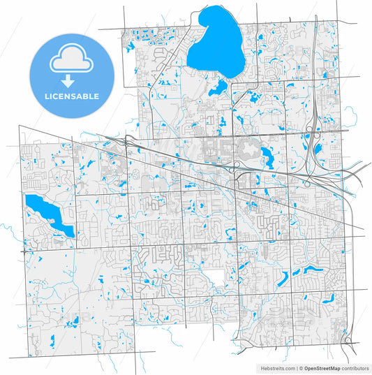 Novi, Michigan, United States, high resolution vector map - Instant download PDF and JPG
