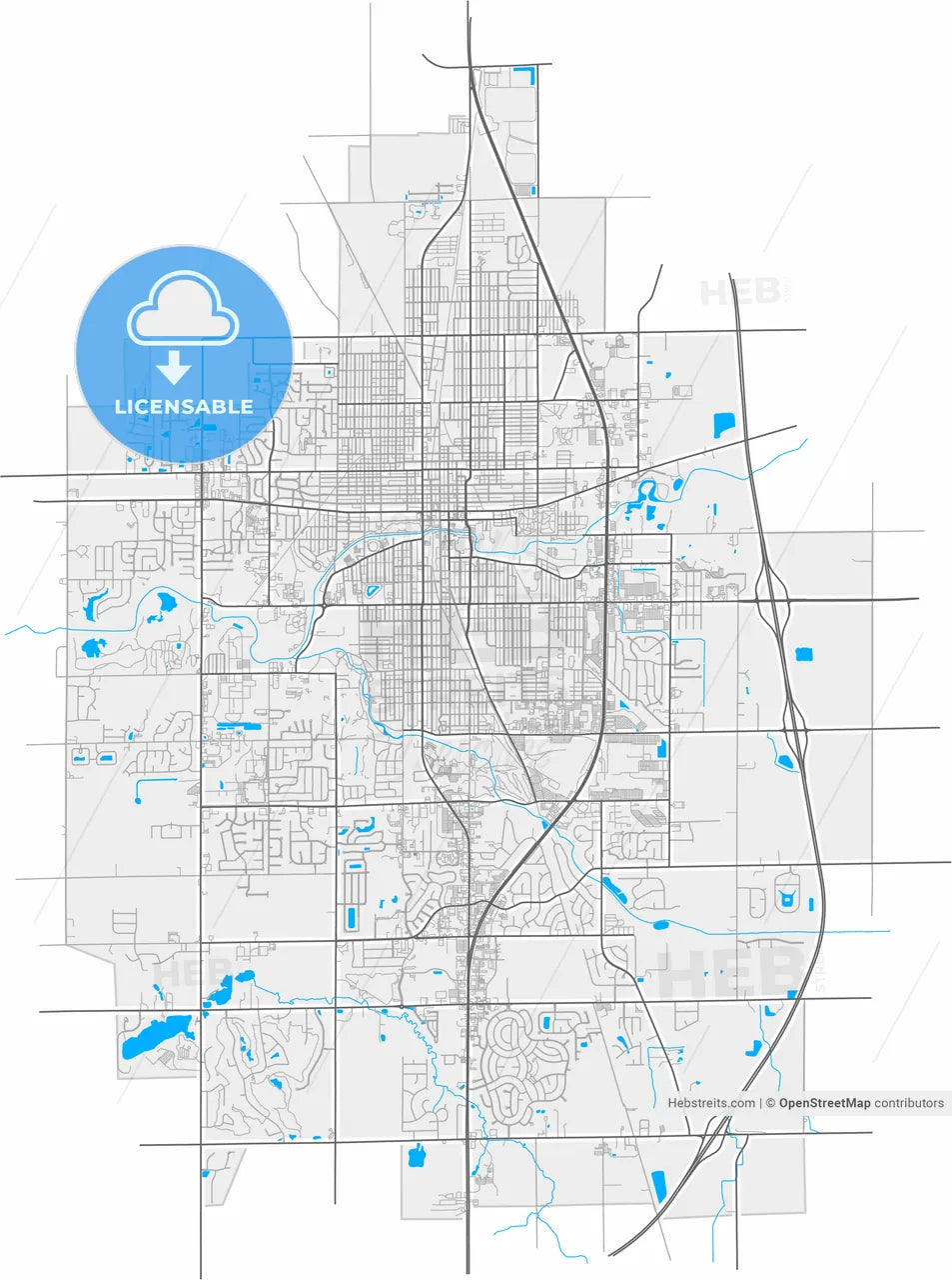 Kokomo, Indiana, United States, high resolution vector map - Instant download PDF and JPG