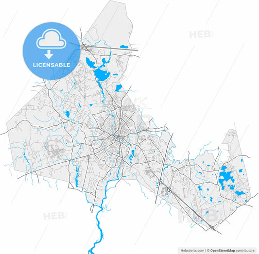 Taunton, Massachusetts, United States, high resolution vector map - Instant download PDF and JPG