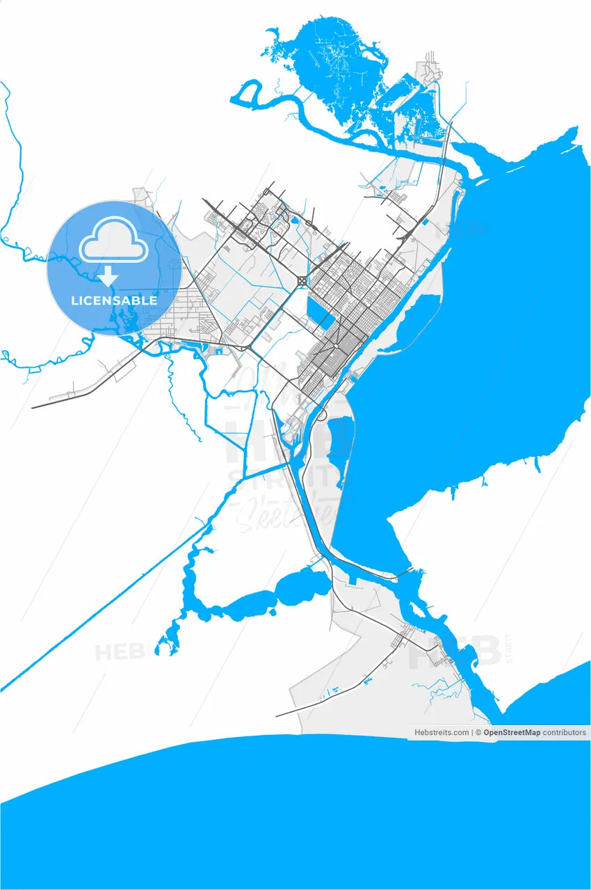 Port Arthur, Texas, United States, high resolution vector map - Instant download PDF and JPG