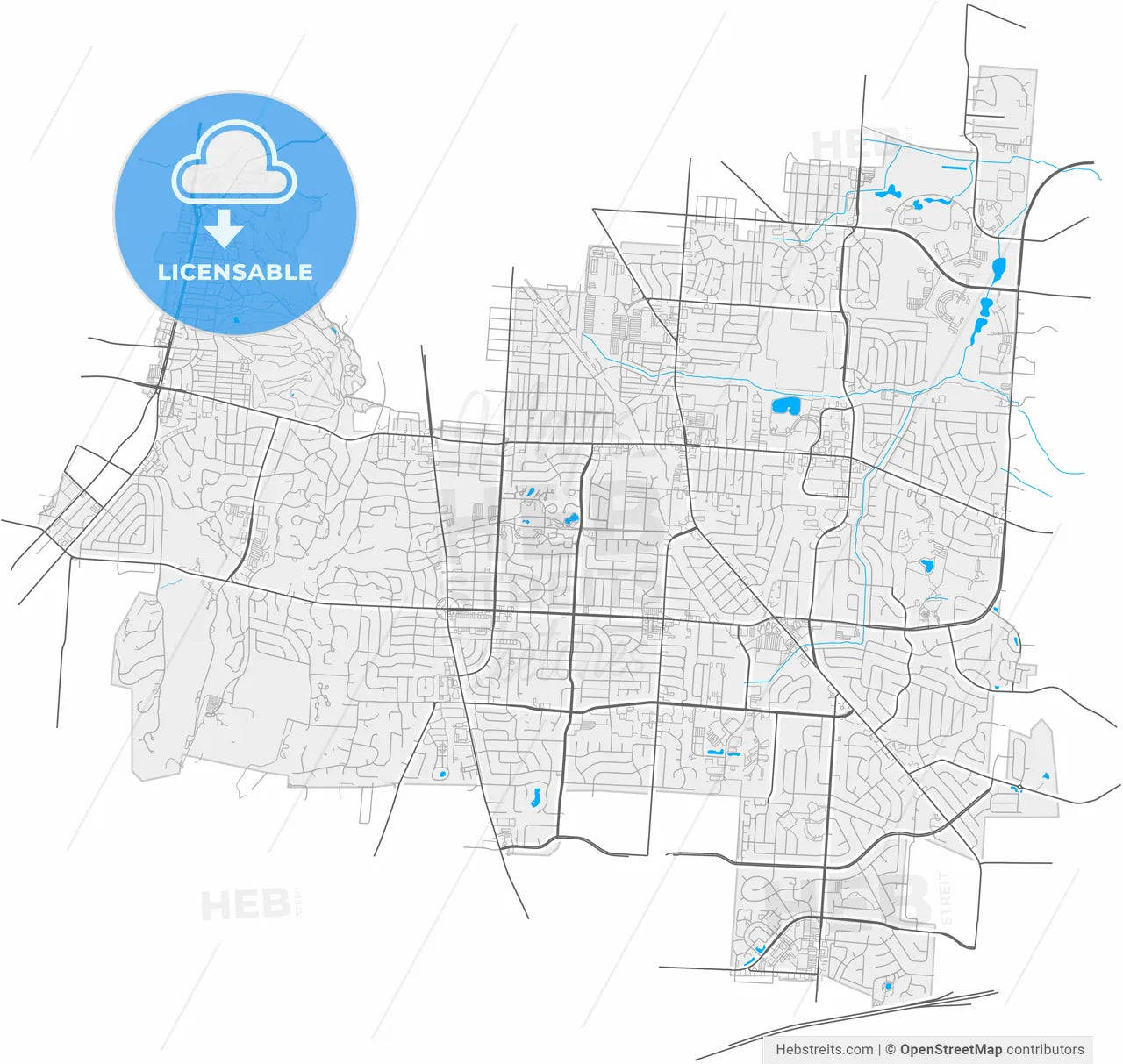 Kettering, Ohio, United States, high resolution vector map - Instant download PDF and JPG
