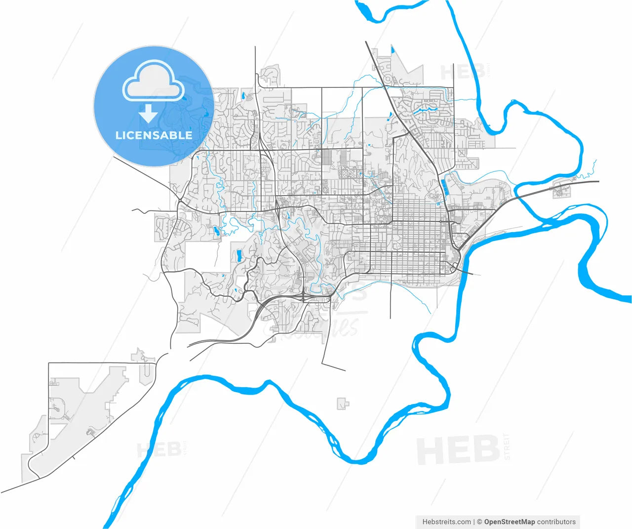 Manhattan, Kansas, United States, high resolution vector map - Instant download PDF and JPG