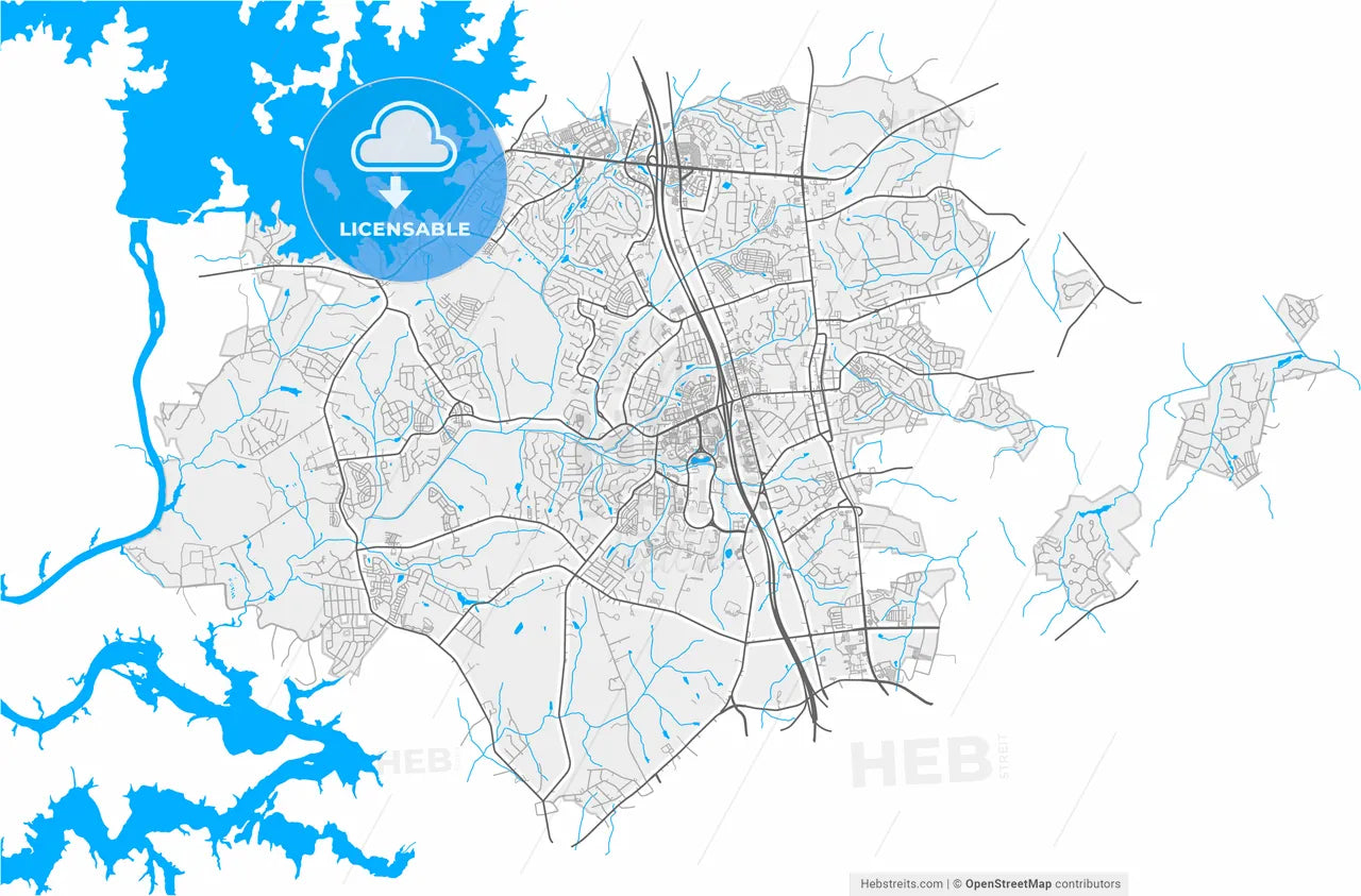 Huntersville, North Carolina, United States, high resolution vector map - Instant download PDF and JPG