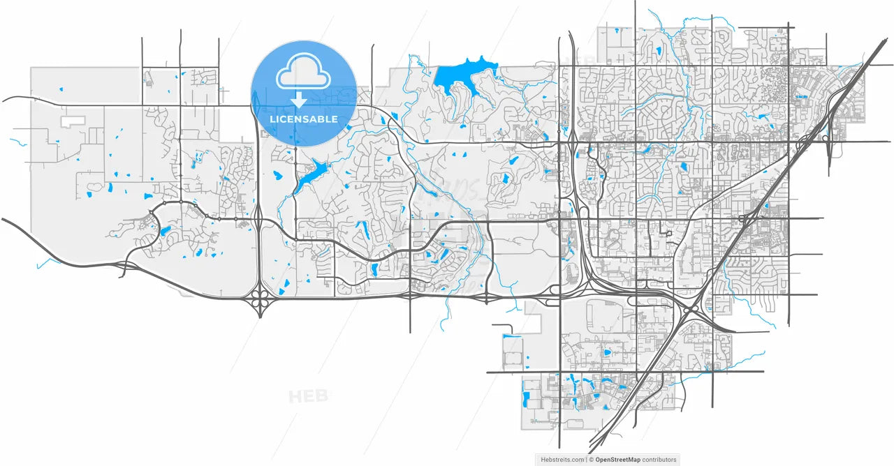 Lenexa, Kansas, United States, high resolution vector map - Instant download PDF and JPG