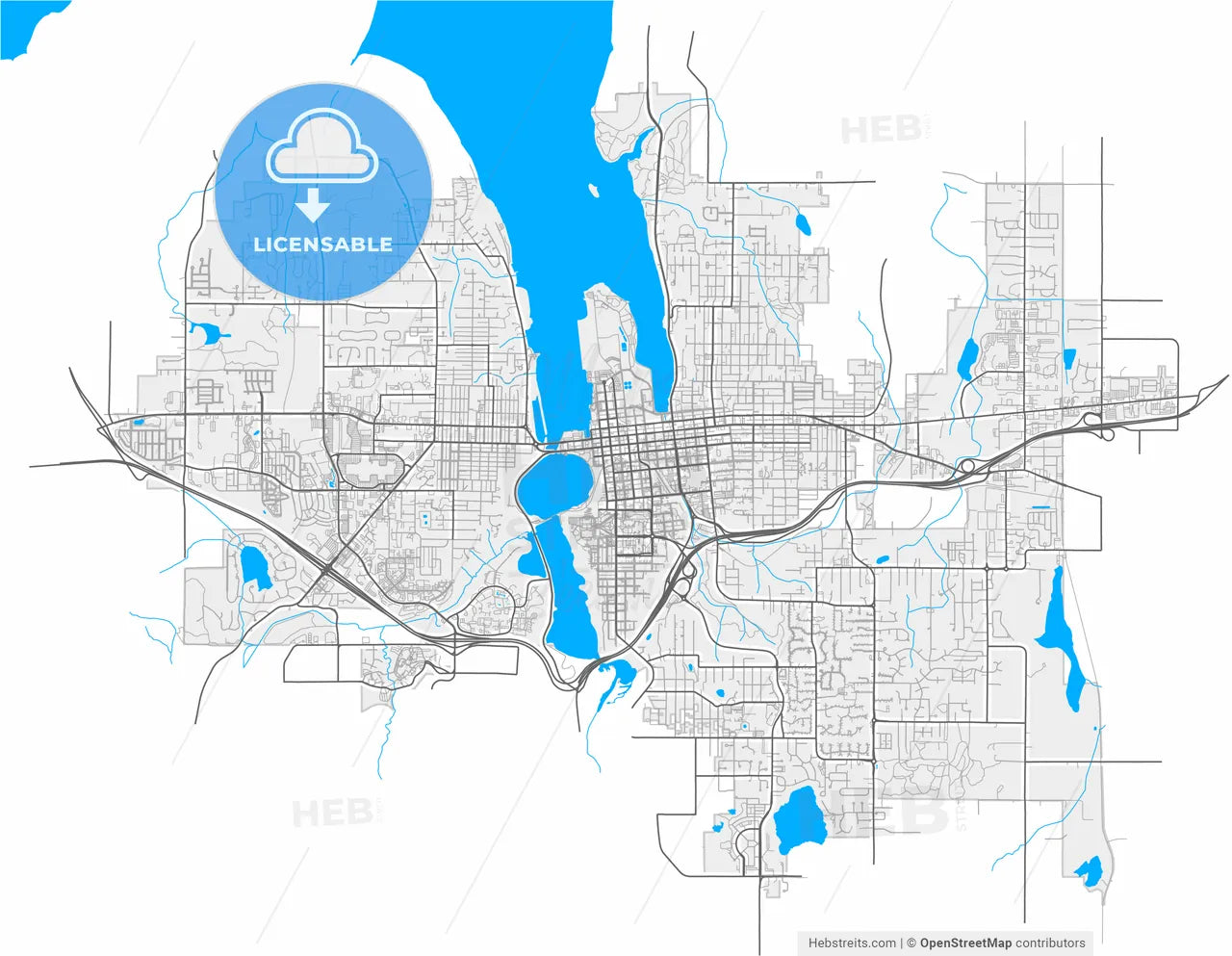Olympia, Washington, United States, high resolution vector map - Instant download PDF and JPG