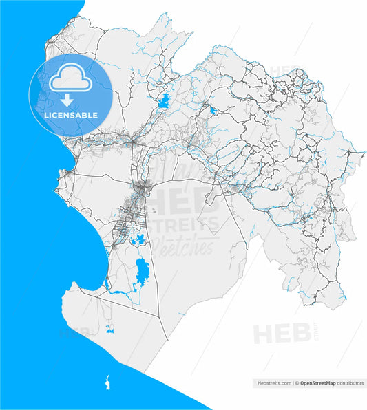 Piura, Peru, high resolution vector map - Instant download PDF and JPG