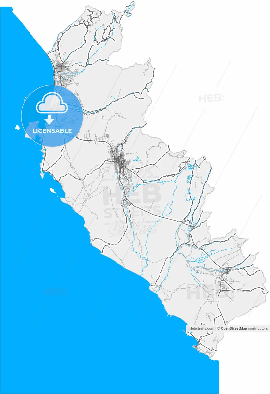 Ica, Peru, high resolution vector map - Instant download PDF and JPG