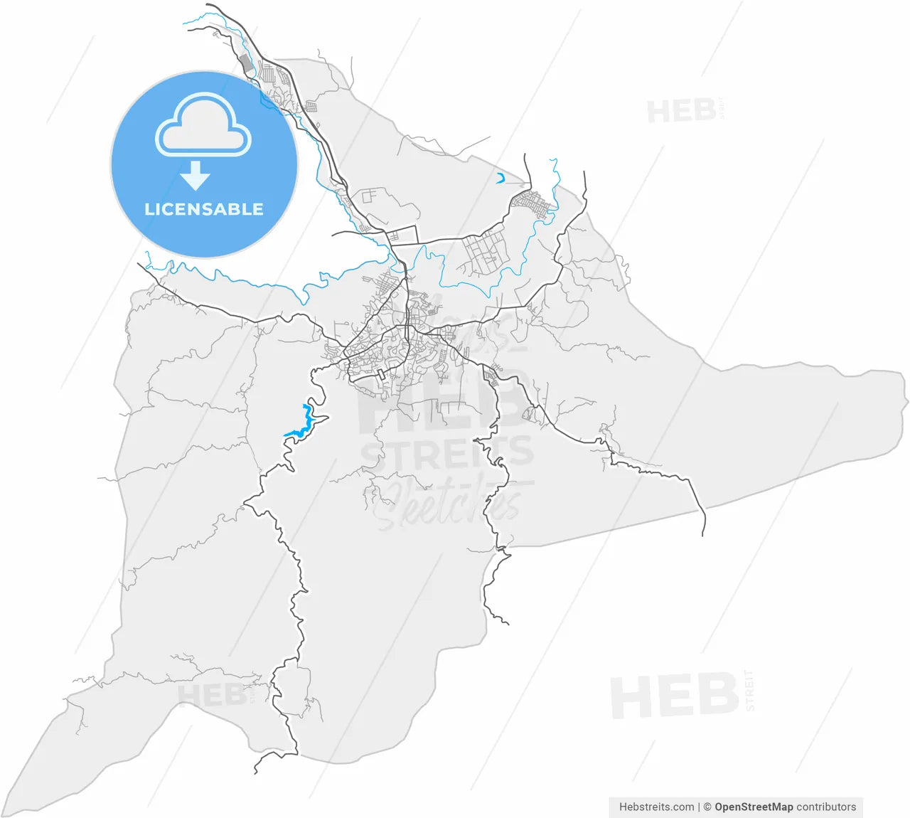 Ocumare del Tuy, Venezuela, high resolution vector map - Instant download PDF and JPG