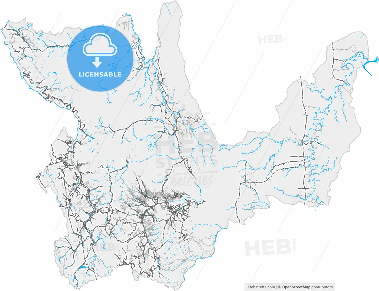Huanuco, Peru, high resolution vector map - Instant download PDF and JPG