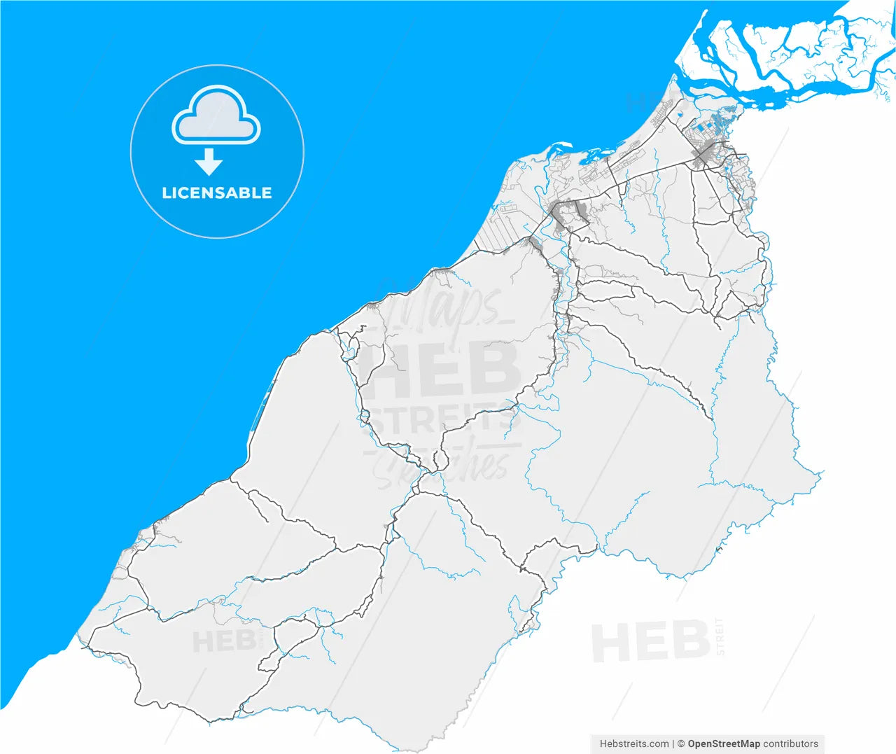Tumbes, Peru, high resolution vector map - Instant download PDF and JPG