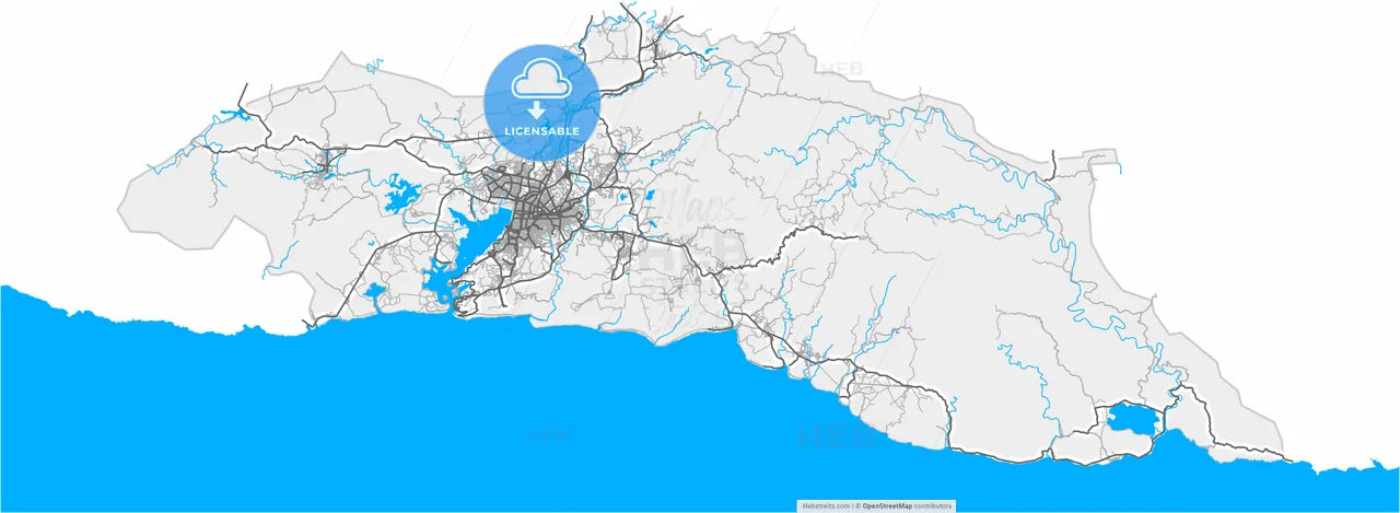 Santiago de Cuba, Santiago de Cuba, Cuba, high resolution vector map - Instant download PDF and JPG