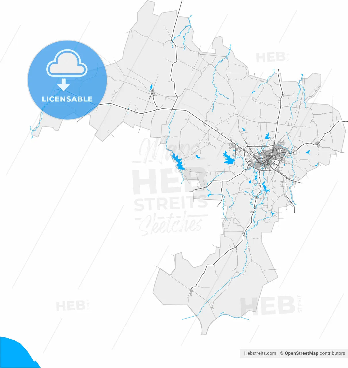 Las Tunas, Las Tunas, Cuba, high resolution vector map - Instant download PDF and JPG