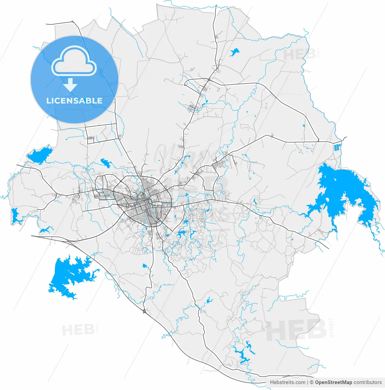 Santa Clara, Villa Clara, Cuba, high resolution vector map - Instant download PDF and JPG