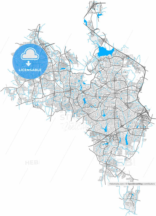 Cary, North Carolina, United States, high resolution vector map - Instant download PDF and JPG
