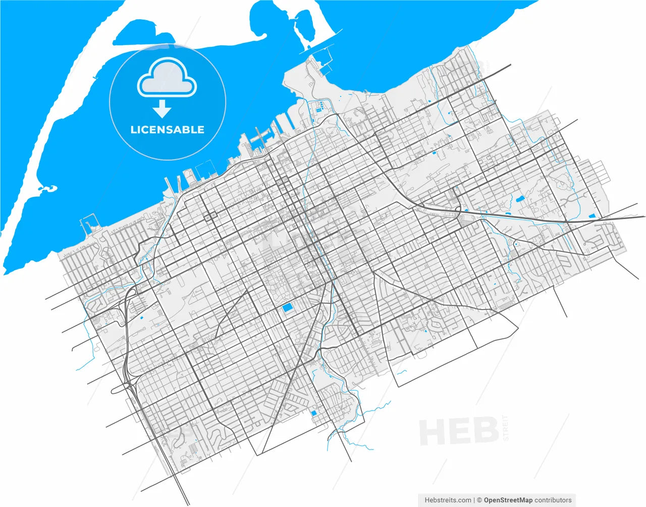 Erie, Pennsylvania, United States, high resolution vector map - Instant download PDF and JPG